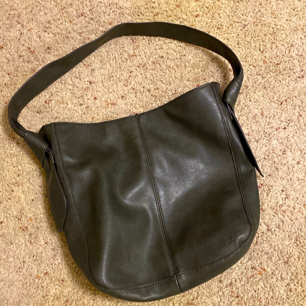 Olive green purse. Frye and Company. Magnetic closure. Outside zippered pocket.